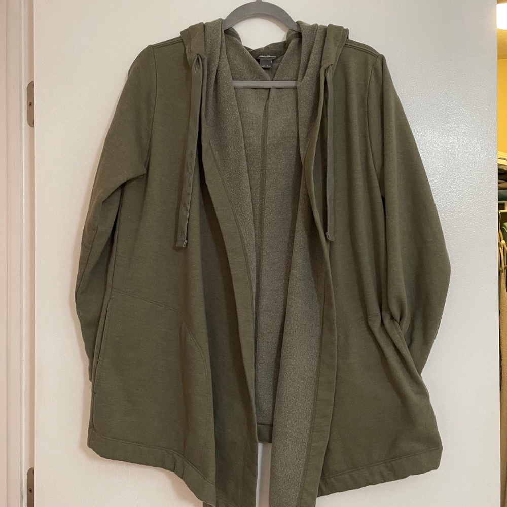 Eddie Bauer Hoodie Large Womens Green Jacket Cardigan Camp Fleece Wrap Pocket